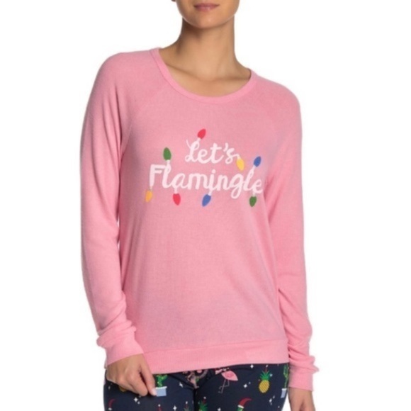NWT PJ Salvage Let’s Flamingle Holiday Pajama Top Pink Large - Picture 1 of 8